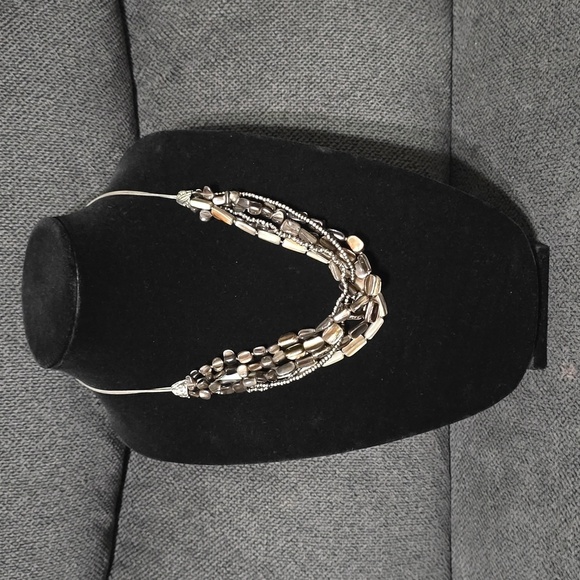 COLDWATER CREEK Multi Strand Natural Shell & Glass Beads Silver Chain Necklace - Picture 2 of 14